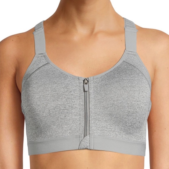 LAYER 8 QUICK DRY SPORTS BRA ZIPPER FRONT ADJUSTABLE STRAP SIZE S HEATHER GREY. - Picture 5 of 17